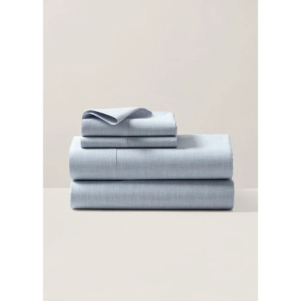 Ralph Lauren Workshirt Chambray King Flat Sheet Blue Luxury Bedding, 114